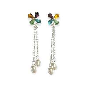 Peridot Citrine Amethyst Fluorite Pearl Dangle Earrings Sterling Silver 🆕